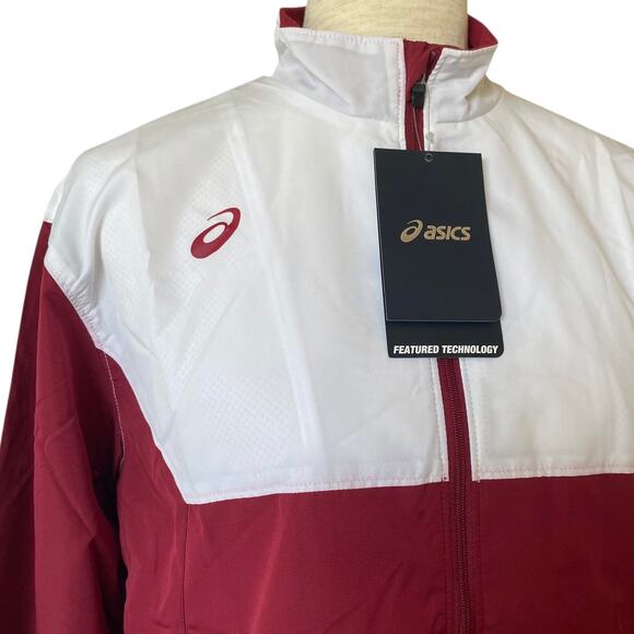 NEW ASICS Junior's Upsurge Warm Up Track Jacket Size Large Red White Full Zip - Picture 2 of 7